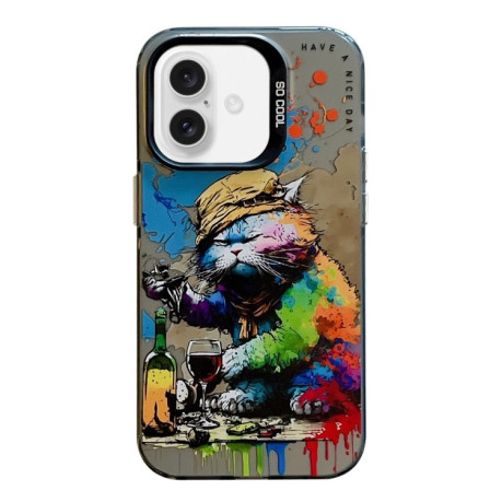 Чехол Animal Pattern Oil Painting Series для iPhone 16 Plus - Cat