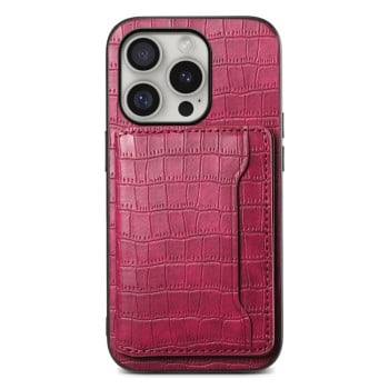 Противоударный чехол Crocodile Texture Card Bag Design для iPhone 16 Pro - красный
