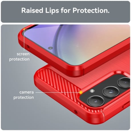 Протиударний чохол Brushed Texture Carbon Fiber для Samsung Galaxy A55 - червоний