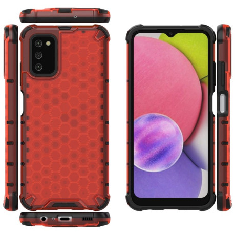 Противоударный чехол Honeycomb with Neck Lanyard для Samsung Galaxy A03s - красный
