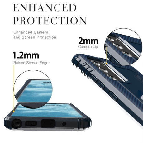 Противоударный чехол Carbon Fiber Rotating Ring на Samsung Galaxy Note 20 - синий