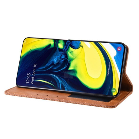 Чохол-книжка Magnetic Buckle Retro Texture на Samsung Galaxy A80 -коричневий
