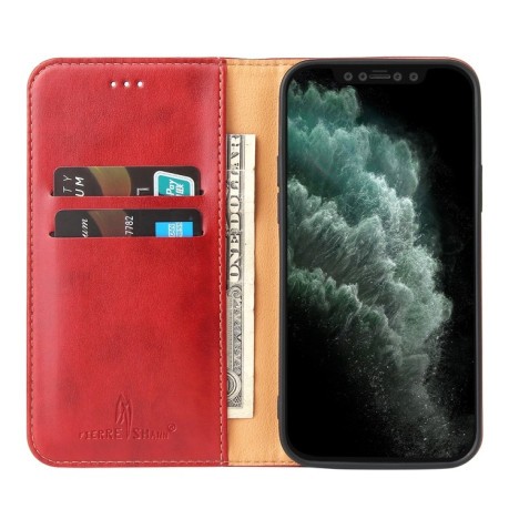 Кожаный чехол-книжка Fierre Shann Genuine leather на iPhone 13 mini - красный