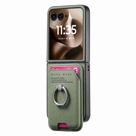Противоударный чехол Twill Fabric Card Bag Ring Magnetic для Motorola Moto Razr 60 Ultra 5G - зелений
