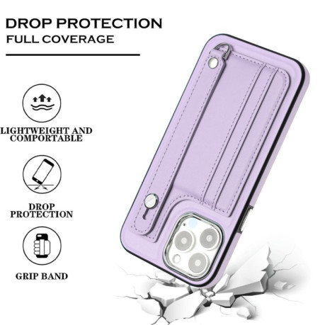 Противоударный чехол Wrist Strap Holder на iPhone 15 Pro - фиолетовый
