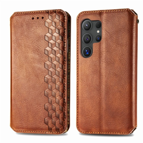 Чехол-книжка Cubic Grid для Samsung Galaxy S25 Ultra 5G - коричневый