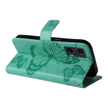 Чехол-книжка Embossed Butterfly для Motorola Moto G35 - зеленый