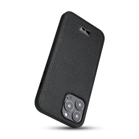 Противоударный чехол Fierre Shann Leather для iPhone 15 Pro - Lychee Black