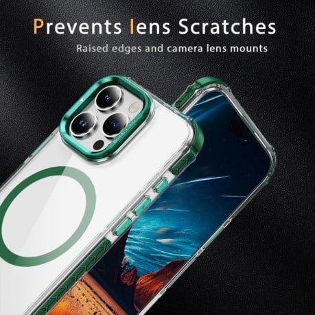 Протиударний чохол Rainbow Series Transparent MagSafe Lens Holder на iPhone 16 Pro - зелений