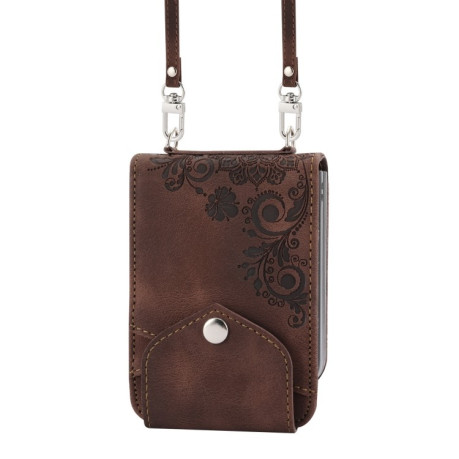 Протиударний чохол Skin Feel Flowers Embossed Wallet для Samsung Galaxy Flip 5 - коричневий