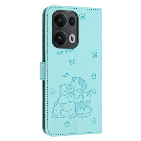 Чохол-книжка Embossed Kitten Phone Leather для OPPO Reno13 Pro 5G Global - зелений