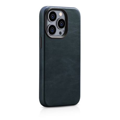 Кожаный чехол iCarer Leather Oil Wax (MagSafe) для iPhone 14 Pro Max - синий