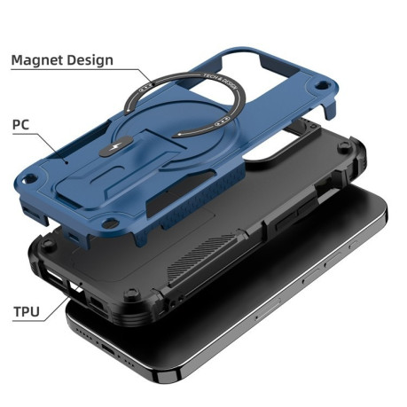 Противоударный чехол MagSafe Holder Armor PC Hybrid для iPhone 15 Pro Max - синий