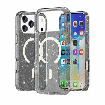 Ударостійкий чохол Terminator Style Glitter Powder MagSafe Magnetic на iPhone 18 Pro Max / 17 Pro Max — чорний