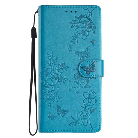 Чехол-книжка Butterflies and Flowers Leather для Redmi Note 14 4G 164.84mm - синий
