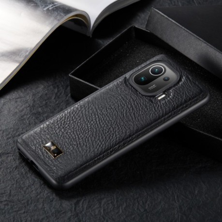 Противоударный чехол Fierre Shann Leather для Xiaomi Mi 11 Pro - Cowhide Black