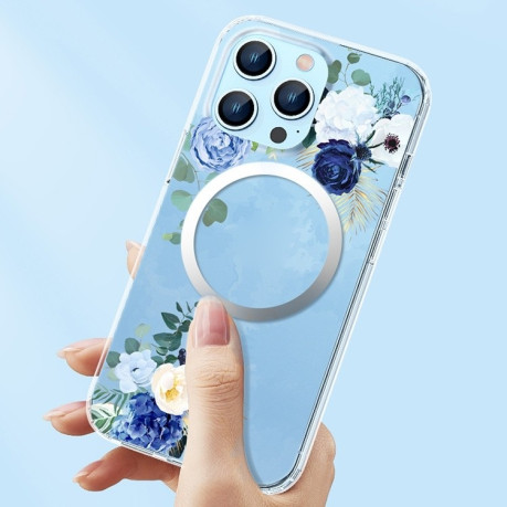 Протиударний чохол Flower Frosted MagSafe для iPhone 14 Pro - Blue Flower