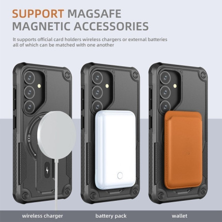 Противоударный чехол MagSafe Holder Armor PC Hybrid для Samsung Galaxy S24+ 5G / S25+ 5G - черный