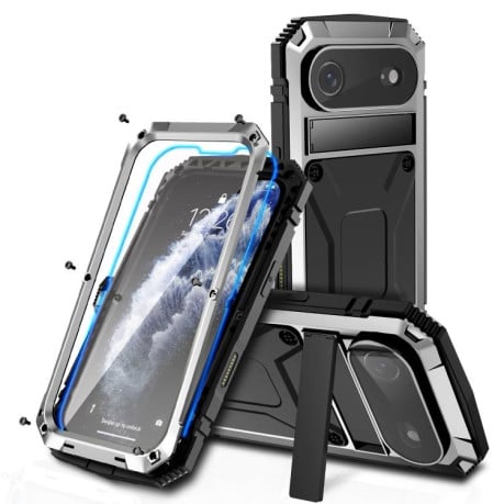 Протиударний чохол R-JUST Metal + Silicone + Tempered Glass Life Waterproof на iPhone Air - сріблястий