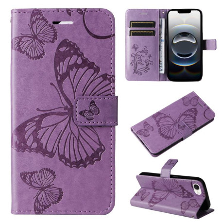 Чехол-книжка Embossed Butterfly для iPhone 16e - фиолетовый