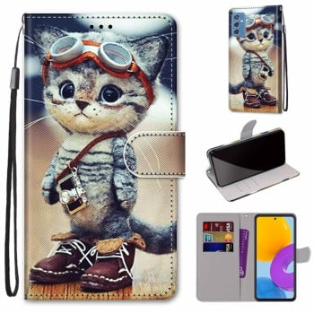 Чехол-книжка Coloured Drawing Cross для Samsung Galaxy M52 5G - Leather Shoes Cat