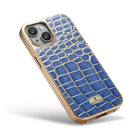 Противоударный чехол Fierre Shann Crocodile Texture для iPhone 15 - синий