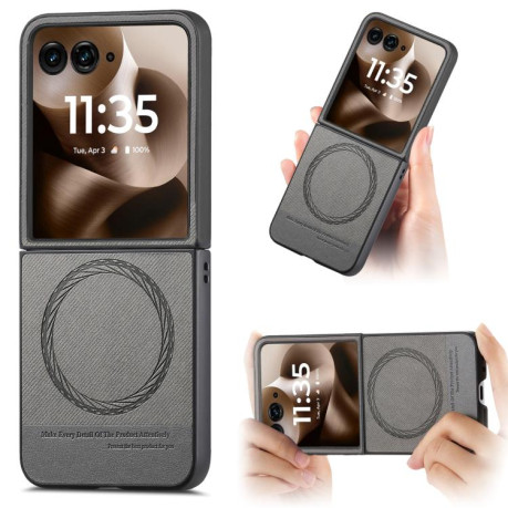 Чехол Twill Fabric Leather Skin Magnetic для Motorola Razr 60 Ultra - серый