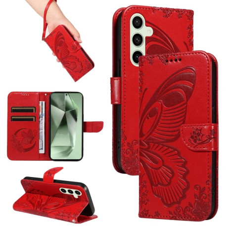 Чохол-книжка Swallowtail Butterfly Embossed Leather для Samsung Galaxy S24 FE 5G - червоний