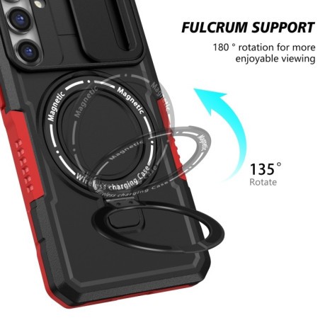 Противоударный чехол Sliding Camshield Magsafe Holder для Samsung Galaxy S23 FE 5G - черно-красный