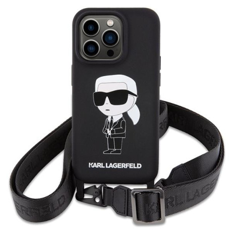 Оригинальный силиконовый чехол Karl Lagerfeld Crossbody Silicone Ikonik для iPhone 15 Pro Max - black(KLHCP15XSCBSKNK)