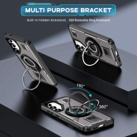 Протиударний чохол Ring Holder Carbon Fiber PC Hybrid TPU  для Samsung Galaxy S25+ 5G - сірий