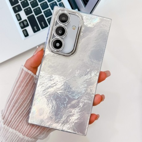 Противоударный чехол Plating Glitter Texture TPU with Lens Film для Samsung Galaxy A36 5G - White Tinfoil Texture