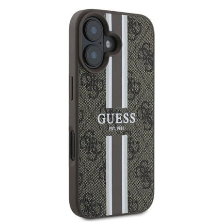 Оригинальный чехол Guess 4G Printed Stripes MagSafe для iPhone 16 Plus - Brown