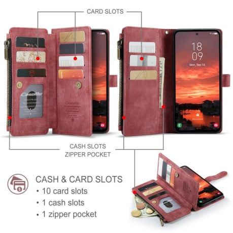 Чехол-кошелек CaseMe-C30 для Samsung Galaxy S25+ 5G - красный