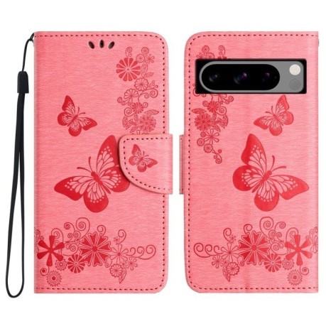 Чехол-книжка Embossed Butterfly для Google Pixel 8 Pro - розовый