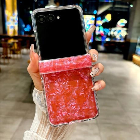 Противоударный чехол Three-piece Set Pearlescent Shell Texture на Motorola Razr 60 Ultra - червоний