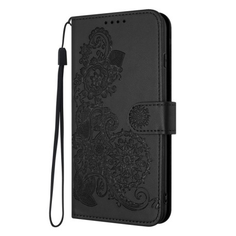 Чехол-книжка Embossed Flower Zipper Leather на Redmi Note 14 Pro+ 5G - черный