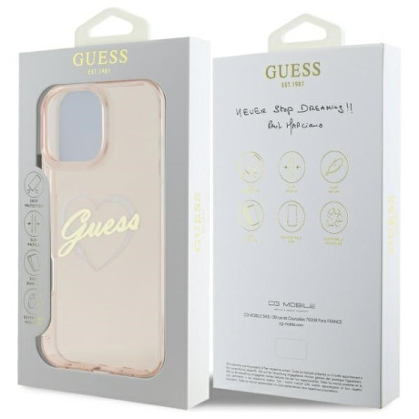 Оригинальный чехол Guess IML Heart для iPhone 16 Pro Max - Pink