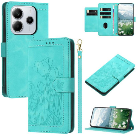 Чехол-книжка Tulips Embossed Leather для Xiaomi Redmi Note 14 4G 164.84mm - зеленый