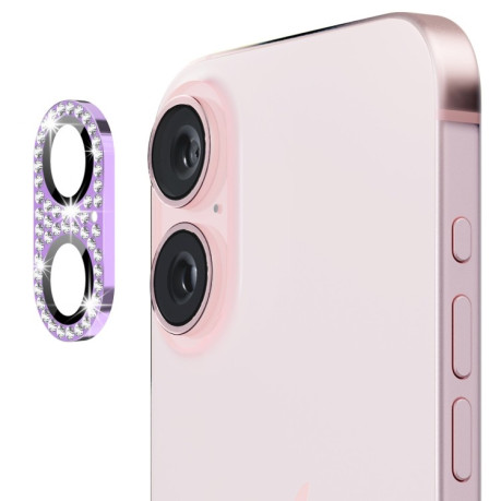 Защитное стекло на камеру ENKAY Hat-Prince Blink Diamond Camera Lens Aluminium Alloy для iPhone 16 / 16 Plus - фиолетовое