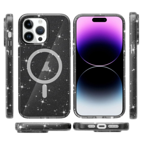Противоударный чехол Terminator Style Glitter для iPhone 15 Pro - черный