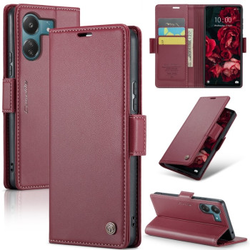 Чохол-книжка CaseMe 023 Butterfly Buckle Litchi Texture RFID Anti-theft Leather для Xiaomi Redmi 13C/Poco C65 4G - винно-червоний