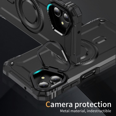 Противоударный чехол MagSafe Lens Holder PC Hybrid TPU для Samsung Galaxy A06 - черный