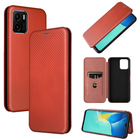 Чохол-книжка Carbon Fiber Texture на Vivo Y15s/Y15a - коричневий
