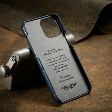 Кожаный чехол Fierre Shann Retro Oil Wax на iPhone 12/12 Pro - синий
