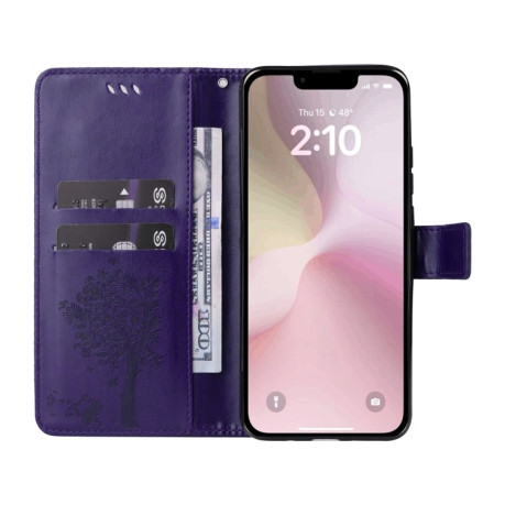 Чохол-книжка Happy Cat Pattern для iPhone 16e - фіолетовий