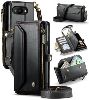 Чехол-книжка CaseMe C36 Card Slots Zipper Wallet RFID Anti-theft Leather для Google Pixel 9a - черный