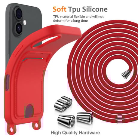 Силиконовый чехол Integrated Card Bag Solid Color Liquid Silicone на iPhone 17 - красный