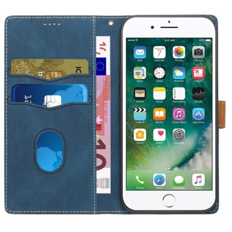 Чохол-книжка Grid Stitching Leather Phone Case with Lanyard для iPhone 16e - синій