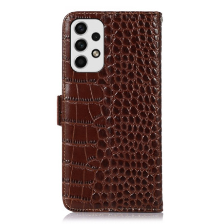 Кожаный чехол-книжка Crocodile Top Layer для Samsung Galaxy A23 4G - коричневый
